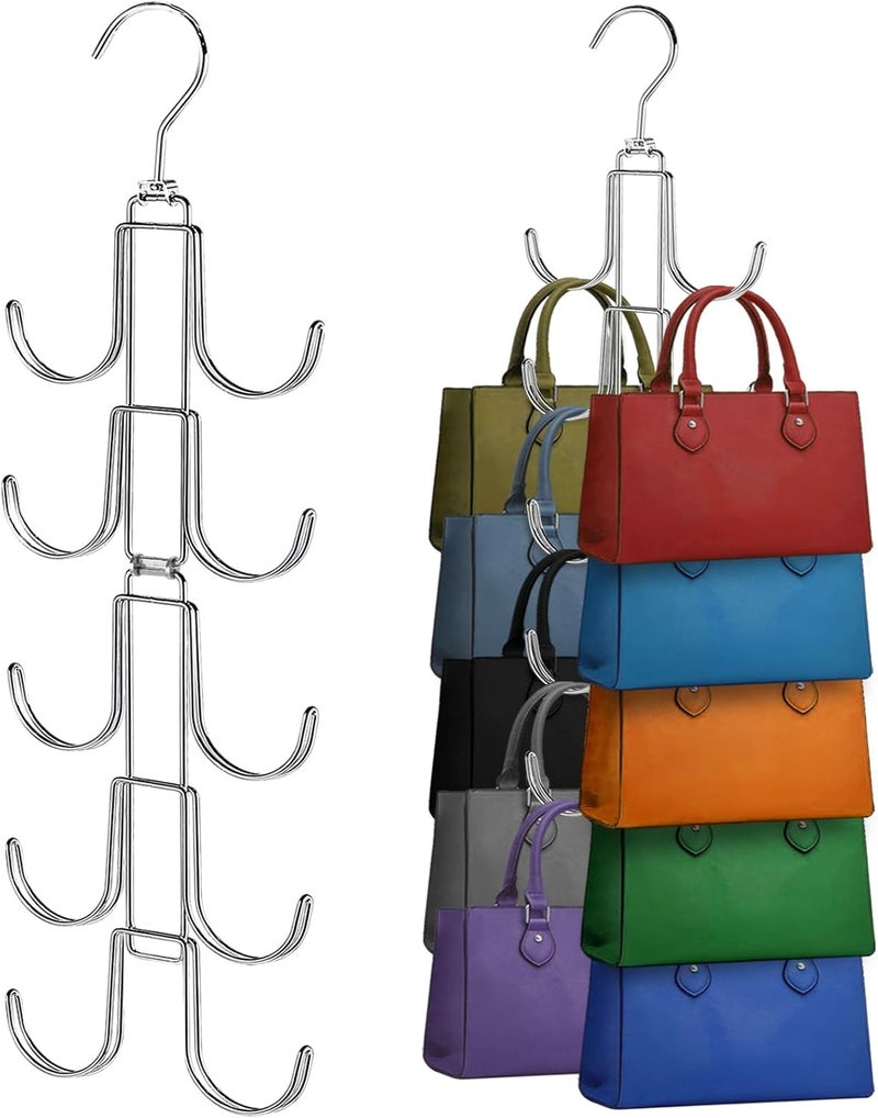 NAKBINX Purse Hanger for Closet, Collapsible Metal Purse Organizer with 20 Big Hooks(2 Pack), 360° Rotation for Better Organizer&Display, Foldable Bag Hangers Space Saving for Handbag, Belt, Scarve, Tie - Image 1